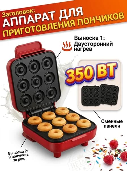 BeiMu Кексница мини электрическая 350 Вт, красный