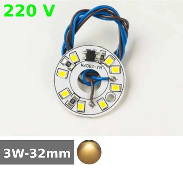 Алюминиевая круглая светодиодная плата (модуль) 3W 220V 32мм led smd 2835, белый теплый свет