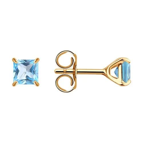 Серьги гвоздики / пусеты из красного золота 375 пробы с топазом 4*4 мм