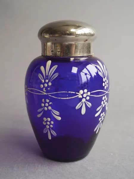 Винтажная чайница "Белый цветы". Синее стекло. СССР, 1970-1980. Т5