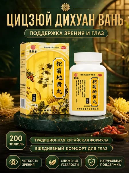 Комплекс для поддержки зрения и глаз Цицзюй Дихуан Вань (Qiju Dihuang Wan), 200 пилюль