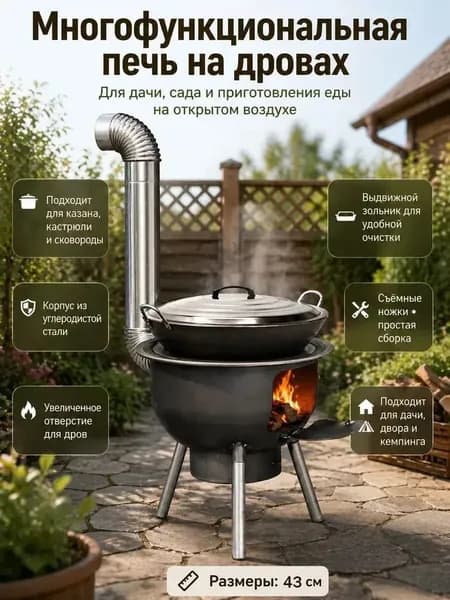 Компактная уличная печь на дровах для казана и сковороды, стальная, для дачи, сада и кемпинга