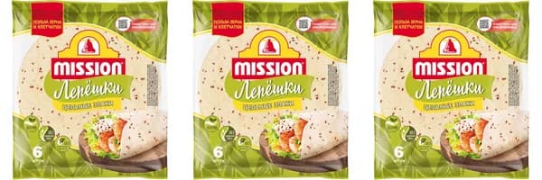 Лепешки пшеничные Mission Цельные злаки, 20 см, 6 шт, 250 г, 3 уп