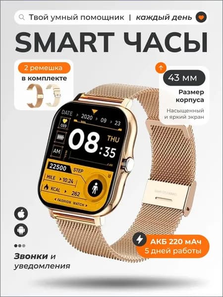 Смарт-часы, 43mm, Серый металлик
