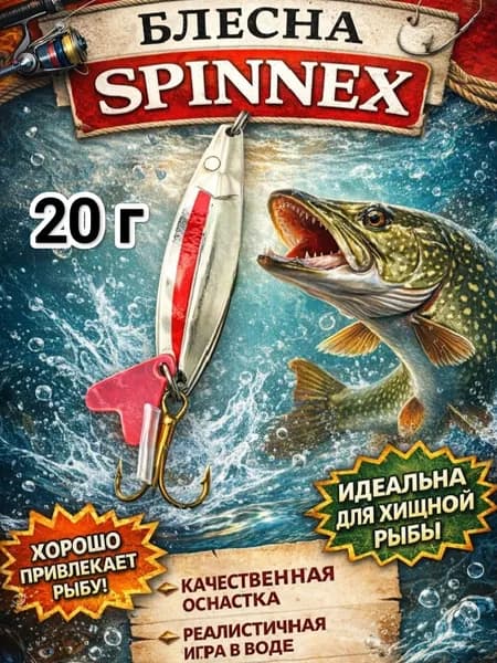 Блесна колебалка 20 г серебристая с Красной голограммой