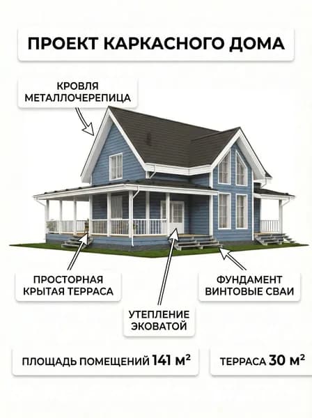 Проект двухэтажного каркасного дома 7,5х13 м.