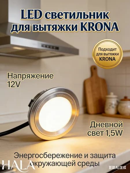 Лампа для вытяжки светодиодная круглая, 12 Вольт, 1.5 Вт, встраиваемый LED модуль