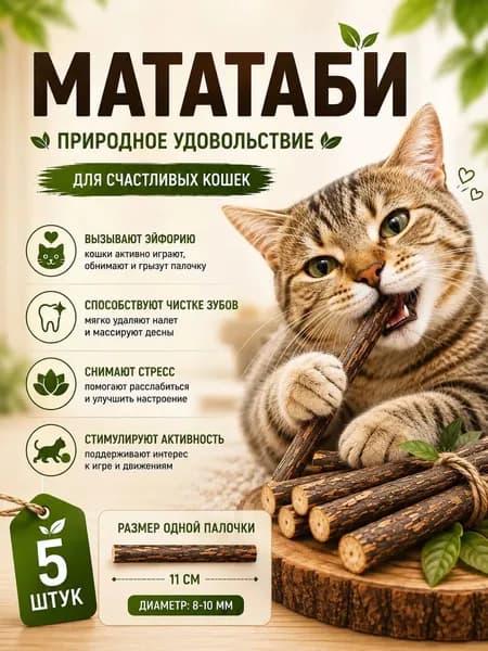 Жевательные палочки МАТАТАБИ / для чистки зубов кошек / набор 5 шт
