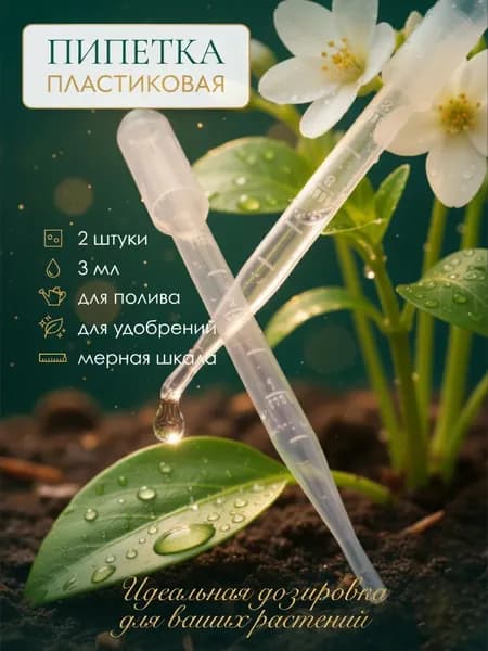 Пипетка 3 мл из мягкого пластика для удобрения и полива домашних растений и рассады, 2 штуки