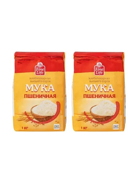 Fine Life Мука пшеничная хлебопекарная, 1 кг, 2 шт