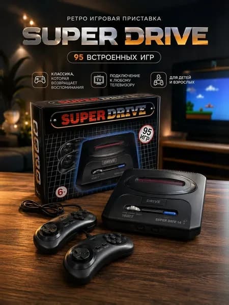 Игровая приставка для телевизора 16bit Super Drive Classic (сега), 95 в 1 встроенных ретро игр, ретро игровая консоль