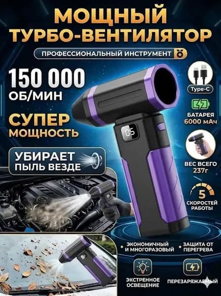 Воздуходувка - пылесос портативная аккумуляторная, Ветродуйка с функцией пылесоса / Воздуходувка для компьютера, Турбовентилятор