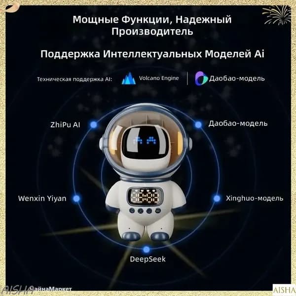 Умная колонка в форме астронавта с часами и будильником, белая, с Bluetooth 5.3, TF-картой и голосовым ИИ