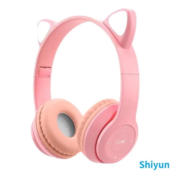 Стерео наушники с Bluetooth P47M розовые с подсветкой в виде кошачьих ушей