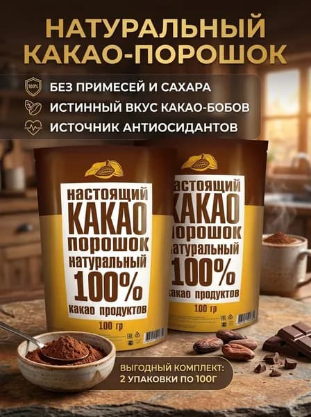 Какао-порошок натуральный 100% 100 г х 2 штуки