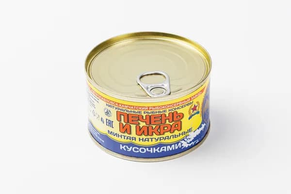Печень и икра минтая натуральные кусочками, 227 г