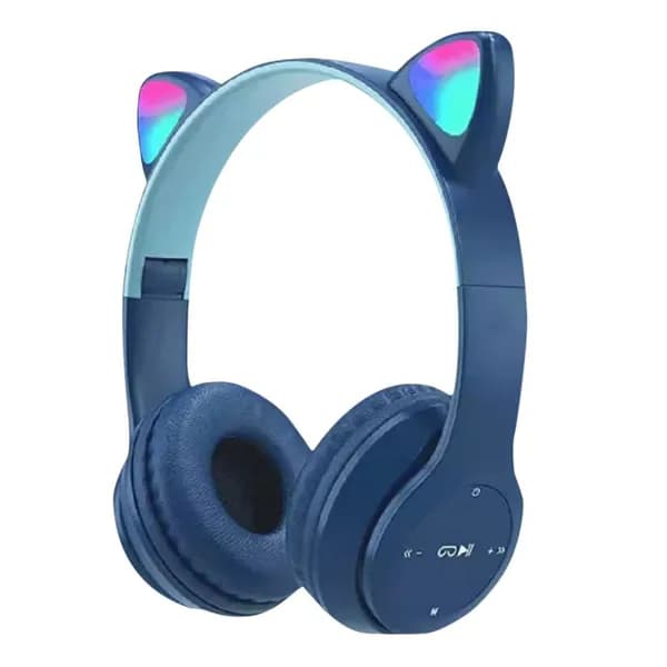 Синие Bluetooth-наушники с кошачьими ушами и подсветкой, стереозвук, 8 часов воспроизведения