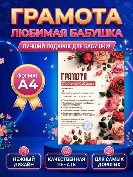 Грамота диплом Любимая бабушка А4