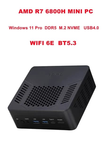 Мини-ПК TOPC R7 6800H мини ПК (AMD Ryzen 7 6800H, RAM Отсутствует, AMD Radeon, Windows 11 Pro), 中国, черный
