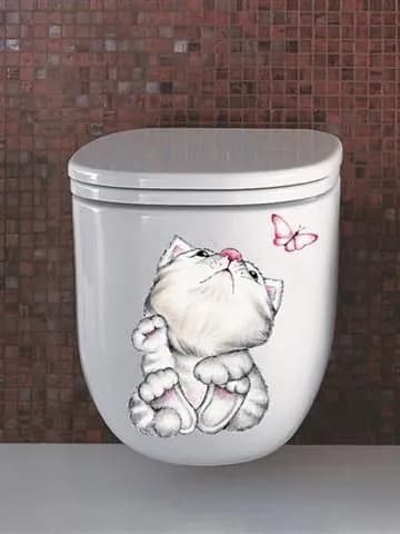 Наклейка для украшения туалета милого серого котенка