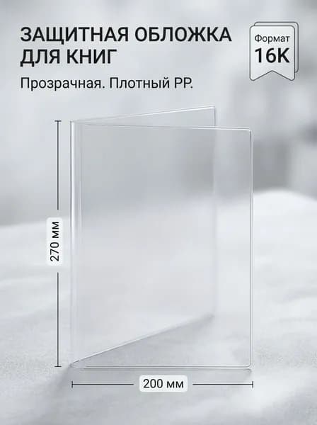 Обложка для книг формат 16К полипропилен, 200х270 мм, 1 шт. прозрачная защитная