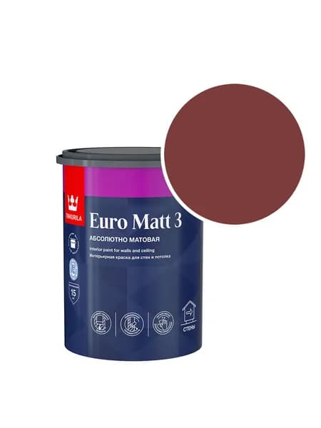 Краска интерьерная Tikkurila/Tikkivala Euro Matt 3 RAL 3011 (Коричнево-красный - Brown red) 0,9 л