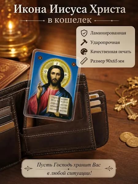 Икона Иисуса Христа в кошелек, карманная