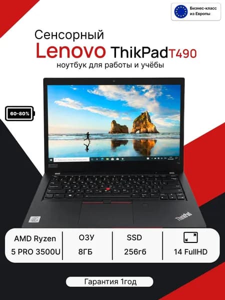 Lenovo Ноутбук, AMD Ryzen 5 PRO 3500U, RAM 8 ГБ, SSD 256 ГБ, AMD Radeon Graphics, Windows Pro, черный, Немецкая раскладка