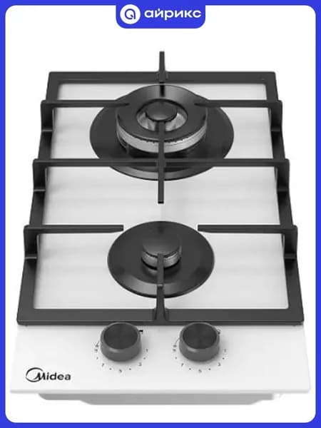 Газовая варочная панель MIDEA MG3270TGW, 30 см, WOK-конфорка, чугунные решетки, автоподжиг, газконтроль