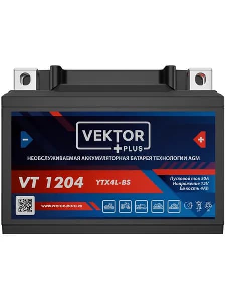 Аккумулятор мото VEKTOR PLUS VT 1204 4 А/ч L