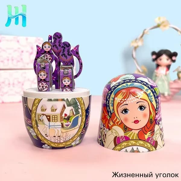 Креативный набор маникюрных инструментов в матрёшке: профессиональные кусачки, пилки и аксессуары с русским дизайном стильный подарок для ухода за ногтями