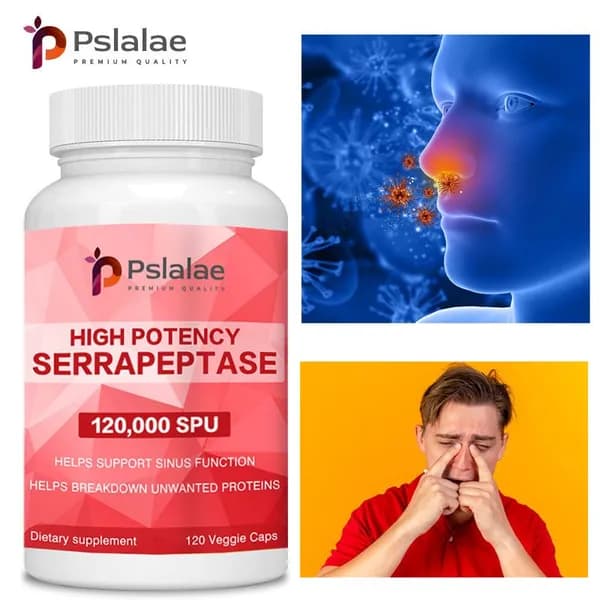 Pslalae Мощная пилообразная пептидаза, здоровье пазух носа, противовоспалительное действие, повышение иммунитета, 120 капсул