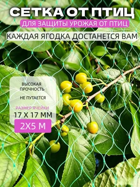Сетка садовая защитная от птиц,Пластик,5х2м