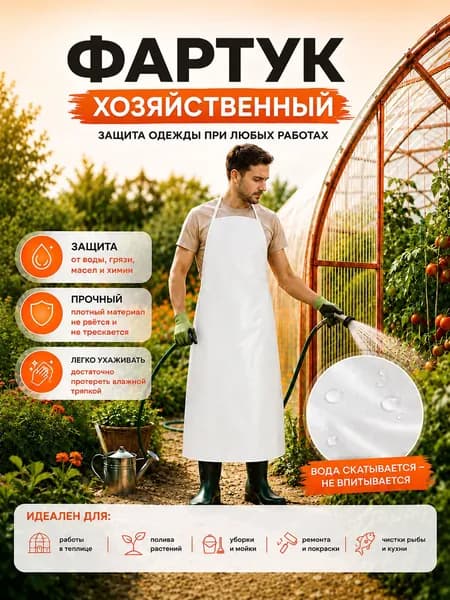 Фартук рабочий ламинированный белый 80*100 см, спанбонд 60 г/м, защитный влагостойкий