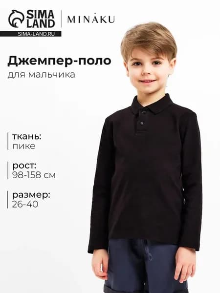 Джемпер поло для мальчика, черный, 110 см, 2-3 года