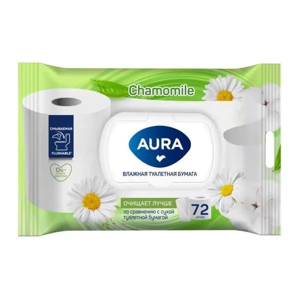 Туалетная бумага влажная Aura антибактериальная 72шт