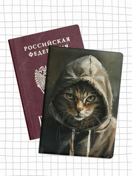 Обложка на паспорт, чехол с принтом кот