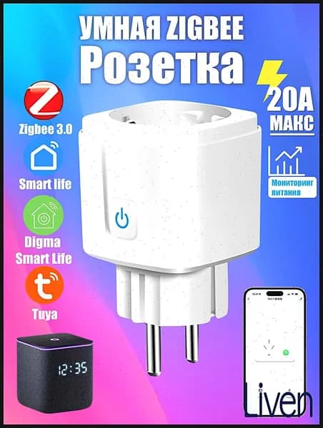 Умная розетка ZigBee 3.0 EU 20A с Алисой, таймер и мониторинг
