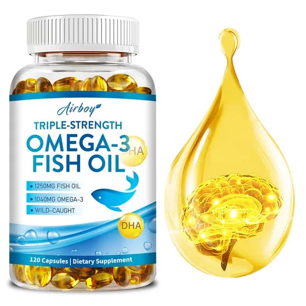 Добавка Airboy Triple Potency Omega-3 Fish Oil - содержит EPA и DHA - поддерживает здоровье сердечно-сосудистой системы, мозга и глаз