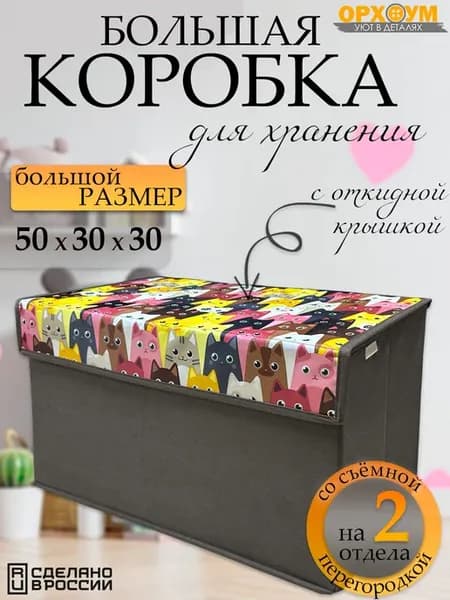 Коробка для хранения большая с крышкой 50х30х30, 1 шт