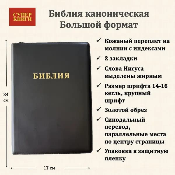Синодальная библия. 076zti код 25076-20. Цвет черный, Большой формат. Крупный шрифт. 170x240 мм