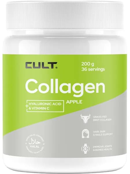 Коллаген для суставов, связок + гиалуроновая кислота + витамин С Cult Collagen + Hyaluronic Acid + Vitamin C, 200 г, яблоко