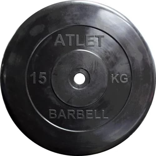 Диск MB Barbell Atlet для штанги и гантелей 15 кг, с резиновой втулкой, посадочный диаметр 31 мм