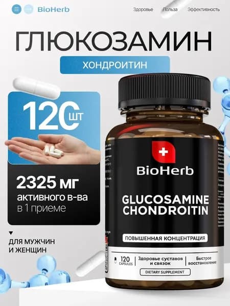 Глюкозамин Хондроитин для суставов, 120 капсул / BioHerb