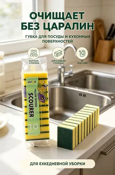 gomai Губка Губки для посуды, Поролон, 10 шт.