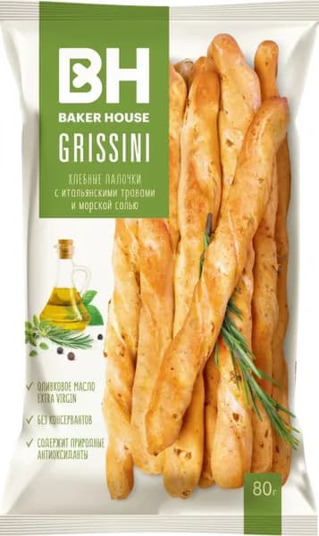 Хлебные палочки Baker House Grissini с итальянскими травами и морской солью, 80г