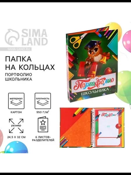 Папка школьная на кольцах Портфолио 6 разделителей 24.5×32