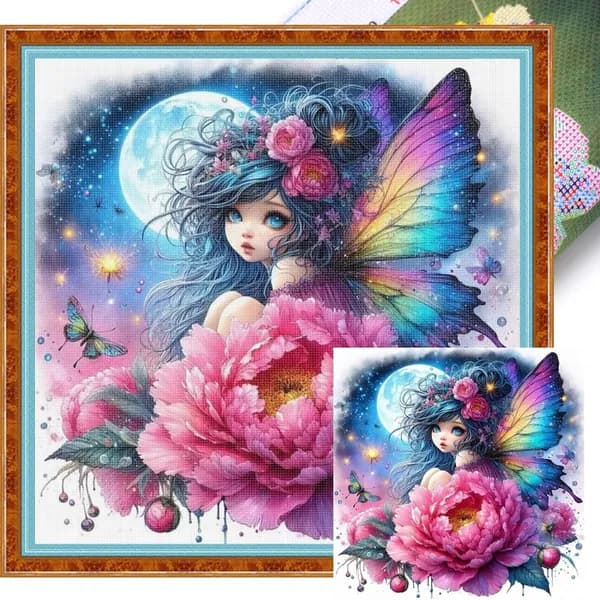 Крестиковый набор для вышивки Девушка-фейри на хлопковой канве 11CT, размер 45 45 см