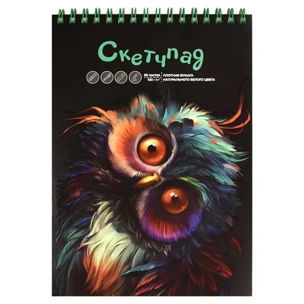 Скетчпад А5 на гребне 60 листов "Удивленная сова"