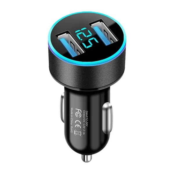 Автомобильный зарядчик с LED - подсветкой, 3.1A быстрый заряд, двойные USB - порты, подходит для разных моделей